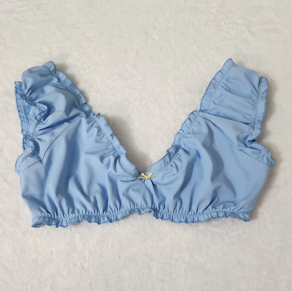 New!Frankies Bikini‎ x Pink Light Blue Ruffled Bikini Set